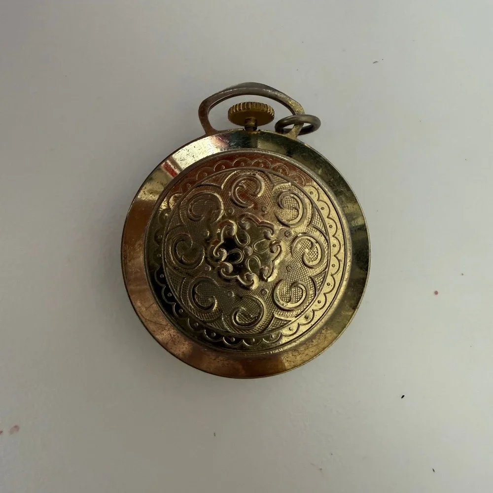 Vintage Princeton Pocket Watch Gold Tone Ornate Engraved Roman Numerals